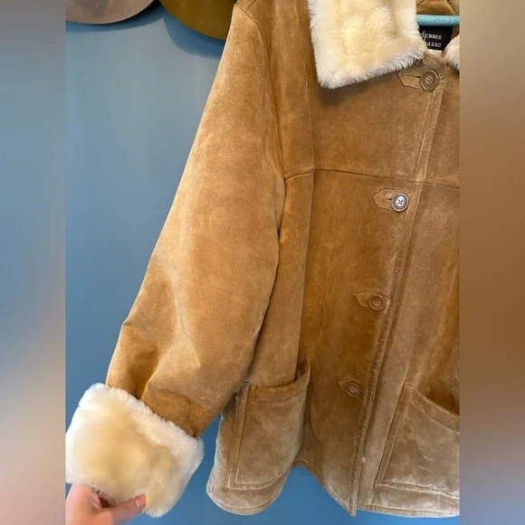 Dennis Basso vintage genuine leather suede fur lined coat sz 1X - Picture 3 of 9
